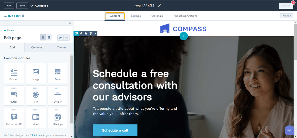 HubSpot's Draganddrop editor Like Elementor for WordPress